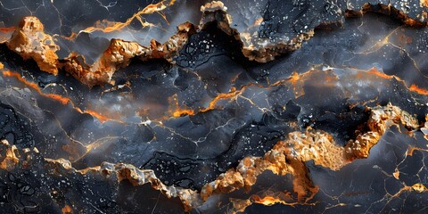 Fototapete - Black and golden marble texture with striking patterns and intricate details,creating a stunning and visually captivating backdrop for various design