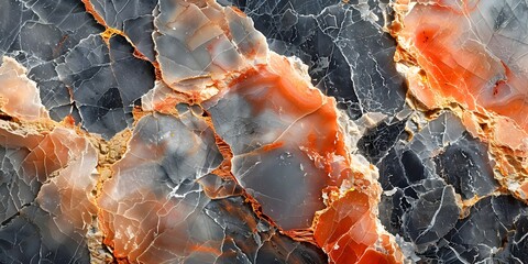 Aufkleber - Striking Marble Texture with Intricate Fractal Patterns and Veining in Shades of Grey and Orange