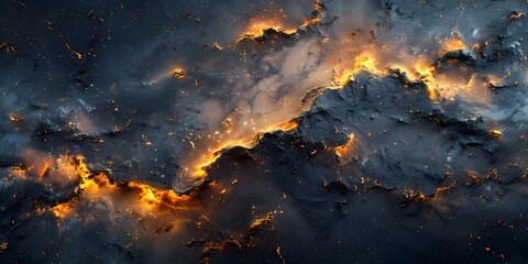 Poster - Dramatic Fiery Volcanic Eruption Across Rugged Marble Rock Landscape with Intense Flames and Lava Bursting from Craggy Fissures