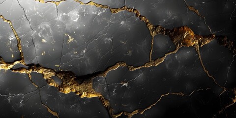 Leinwandbilder - Elegant Cracked Marble Texture with Golden Highlights - Abstract Dramatic Background for Luxury Branding and Design