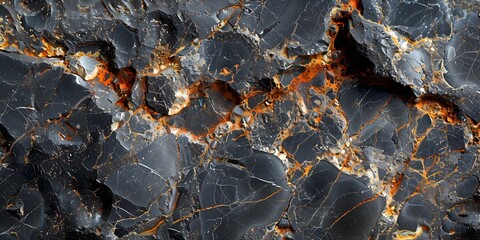 Poster - Dramatic Black Marble Textured Background with Orange Accents for High-End Design and Premium Branding