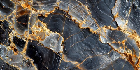 Poster - Stunning Swirling Patterns of Luxurious Black and Gold Marble Stone Texture with Captivating Geometric Formations and Intricate Natural Details
