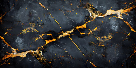 Leinwandbilder - Captivating Marble Texture with Golden Fissures and Fractal-Like Patterns for Sophisticated Designs
