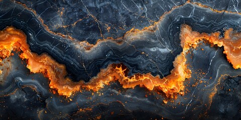 Poster - Dramatic Marble Texture with Fiery Molten Veins - Abstract Geological Background for High-End Designs