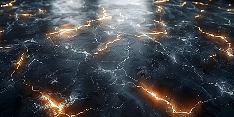 Poster - Dramatic Glowing Fractal Marble Background with Intricate Cracks and Veins