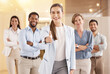 © peopleimages.com - Office, business woman and handshake in portrait for welcome, hiring and recruitment in workplace. Businesspeople, men or women as human resource staff, professional and corporate team with thank you