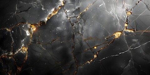 Leinwandbilder - Striking Weathered Black Marble Texture with Golden Veins and Intricate Patterns for Luxury Decor and Design