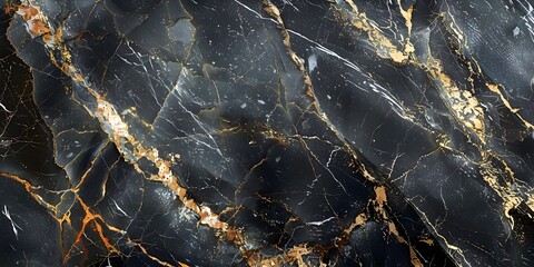 Poster - Dramatic Black Marble Texture with Golden Veins and Cracks Showcasing Premium Luxurious and Sophisticated Design