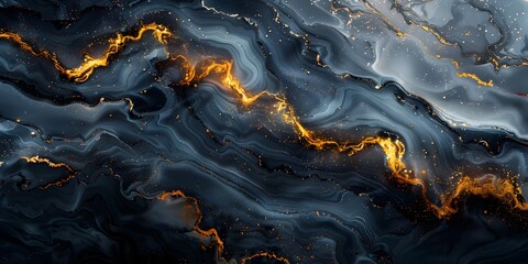 Poster - Captivating Black Marble Pattern with Luminous Swirls and Energetic Flows