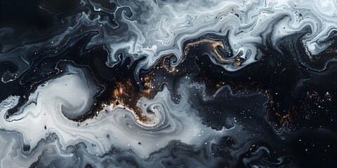 Poster - Black marble swirling abstract pattern with captivating flow of energy and movement in monochrome minimalist art design for high-end luxury and
