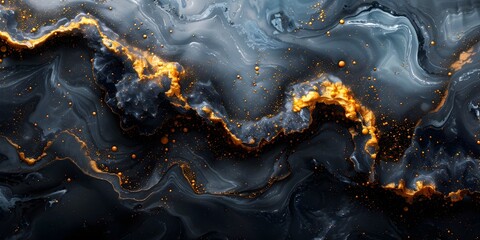 Fototapete - Striking Marble-Inspired Abstract Texture with Dynamic Fiery Flows and Swirling Monochrome Patterns