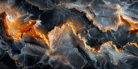 Poster - Striking Contrasting Marble Textures Black and Orange Tones Geological Abstract Background Decorative Design Wall Surface Luxury Hi-Detail Premium