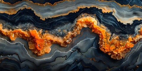 Fototapete - Captivating Black Marble Background with Swirling Patterns and Vibrant Fiery Hues Showcasing the Raw,Powerful Beauty of Nature