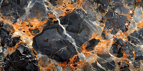 Aufkleber - Dynamic and Dramatic Black Marble Background with Vibrant Orange Veins and Intricate Patterns