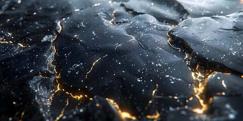 Aufkleber - Striking Midnight Marble Mosaic with Glittering Gold Accents - Dramatic Abstract Textural Background for Luxury Branding,Photography,and Digital