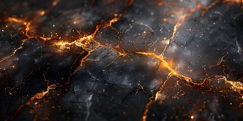 Leinwandbilder - Dramatic Fiery Cracks in Moody Black Marble Texture with Glowing Thermal Undertones