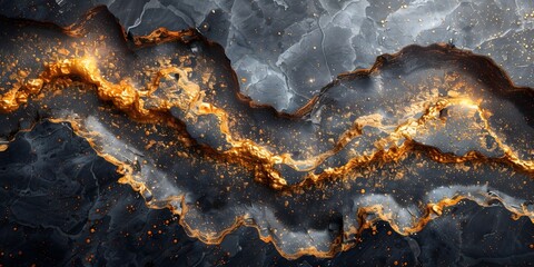 Poster - Fiery Fractal Patterns in Cracked and Weathered Marble Background