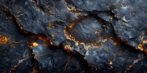 Wall Mural - Dramatic Textured Black Marble Background with Intricate Patterns and Golden Veins