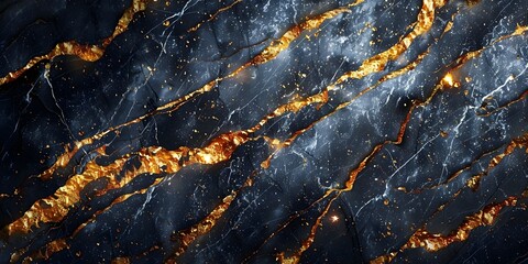 Aufkleber - Captivating Black Marble Texture with Intricate Golden Veins and Gritty Patterns for Luxurious Backgrounds and Designs