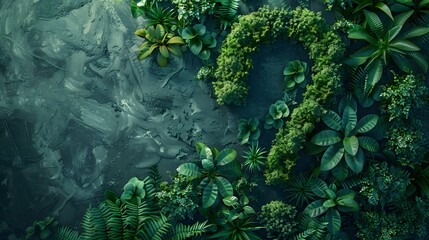 Green background with question mark made of plants, symbolizing the idea.
