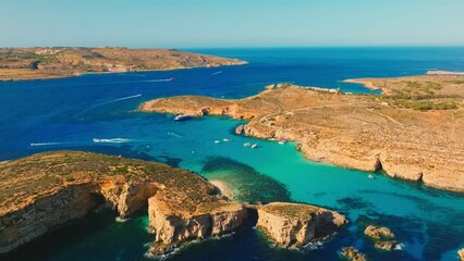 Wall Mural - Aerial drone view of Comino island, famous Blue lagoon. Maltese island