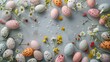 Na stole usłane są różnorodne jaja w różnych kolorach, tworząc kolorowy i radosny widok, idealny na Święta Wielkanocne