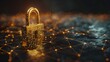 Cinematic Rendering of Golden Padlock Representing Digital Security and Data Protection in a Virtual Network Environment