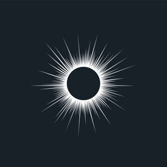 Solar eclipse graphic symbol. Abstract radial light effect on black background. Vector illustration 