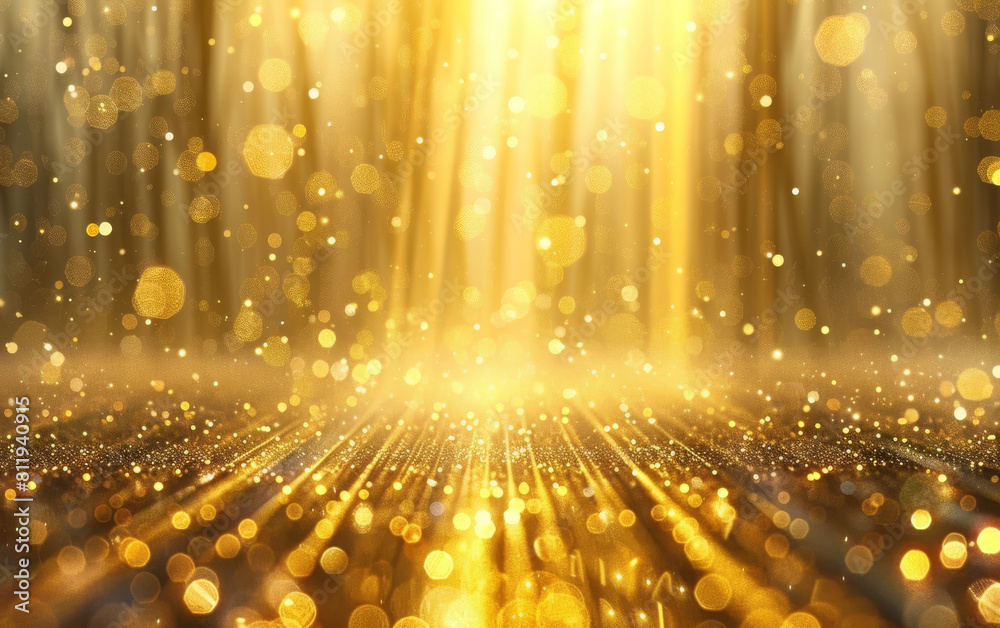 Gold-themed product exhibit, golden backdrop, shimmering luxurious ...