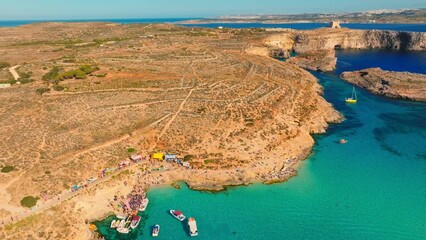 Wall Mural - Aerial drone view of Comino island, famous Blue lagoon. Part of Malta