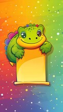 Friendly Frog Character With Blank Banner On Vibrant Nature Background