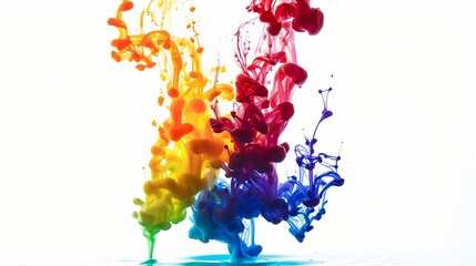Wall Mural - Ink in water isolated on white background. Rainbow of colors