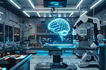 Wall Mural - Futuristic AI Robotics Laboratory - Autonomous Robots for Innovative Scientific Research