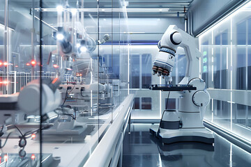 Wall Mural - Futuristic AI Robotics Laboratory - Autonomous Robots for Innovative Scientific Research