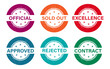 Approved, contract, sold out, rejected, excellence, official stamps collection on a white background