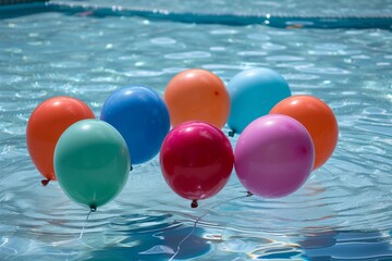 Poster - Various colorful ballons floating on a water pool abstract background