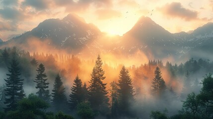 Wall Mural - sunrise in the mountains