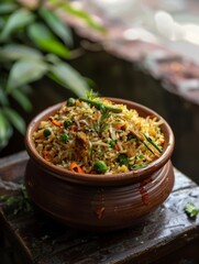 Wall Mural - Bangladeshi panta bhat in a clay pot, fermented rice with mustard oil and spices. A traditional and flavorful dish from Bangladesh.