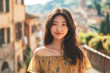 Young Asian Woman Exploring the Beauty of Italy on a Summer Road Trip