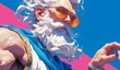 Greek statue of Zeus wearing sunglasses, in the vibrant pop art style with a bright blue and pink background