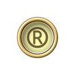 Registered trademark symbol. Vintage golden typewriter button isolated on white background. Graphic design element for scrapbooking, sticker, web site, symbol, icon. Vector illustration.