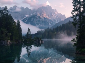 Wall Mural - Photography of beautiful mountains with lake in foreground 