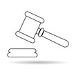 Judge hammer icon shadow, law auction symbol, gavel justice sign vector illustration button
