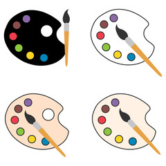 set of flat art tool palette paints color, artist web design graphic vector illustration