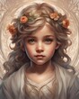 Conceptual child portrait, a unique representation of childhood innocence and joy, with highly stylized elements, Generative AI.