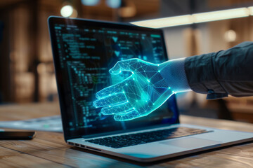Poster - A laptop with a hand coming out of the screen