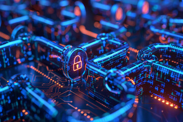 Poster - A glowing chain with a padlock on it