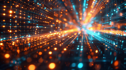 Poster - Digital technology backdrop showcasing vibrant lights and animated components, designed with a meticulous linear art approach.