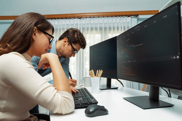 Poster - team skilled developers program thinking newest coding creative website planning software project on