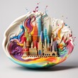 A captivating piece of tableware art, featuring a colorful sculpture of a castle intricately designed inside a porcelain shell. Perfect for serving dishes or as a decorative centerpiece